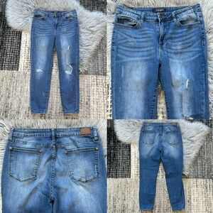 Judy Blue Jeans 32 Relaxed Fit Blue Distressed Denim Stretch Mid‎ Rise Womens